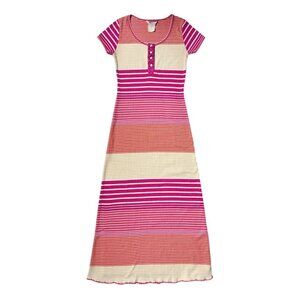 90s vintage Esprit t-shirt dress stripe pattern ribbed short cap sleeve maxi.